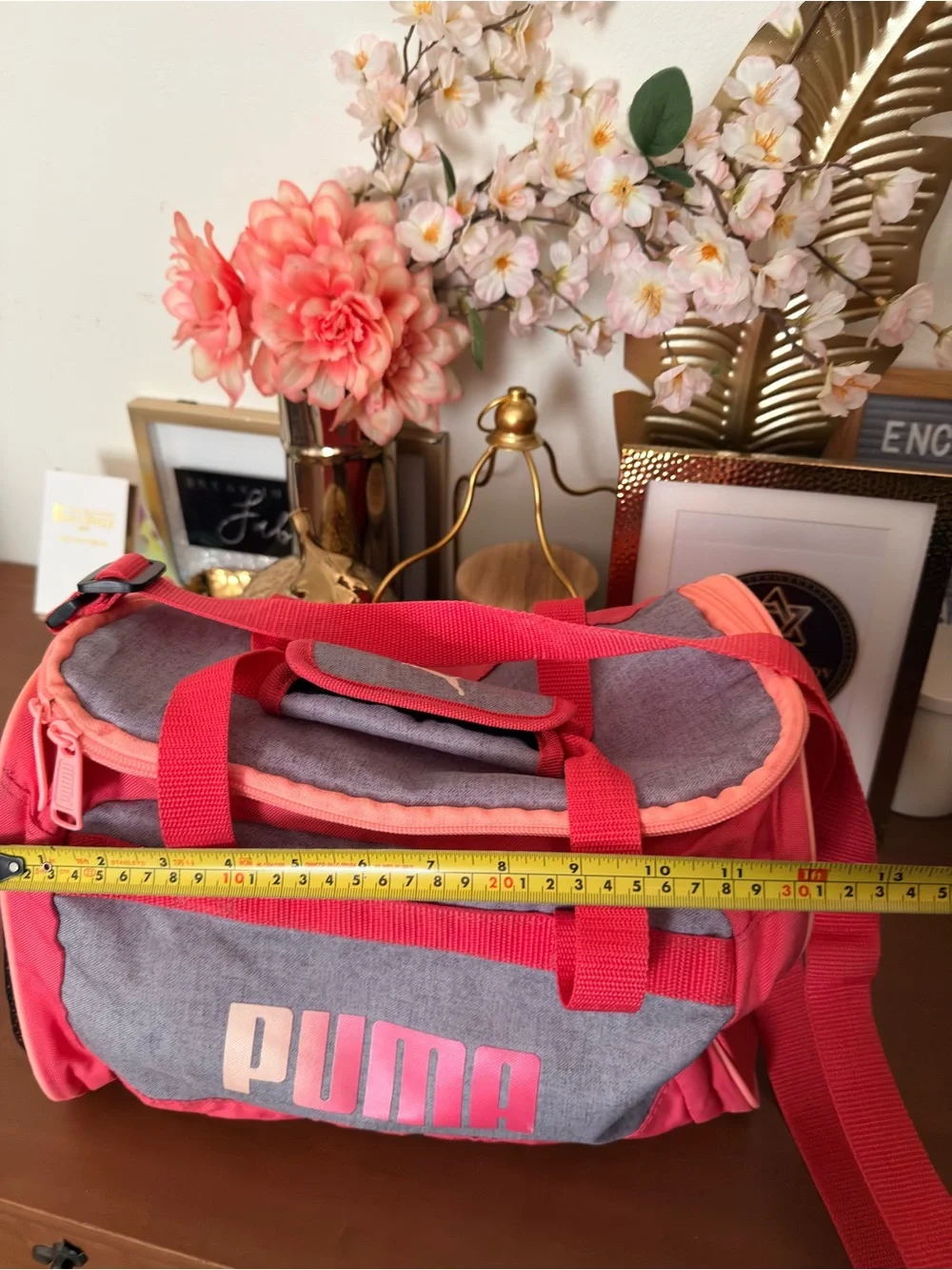 Puma Gray and Red Athletic Duffel with Shoulder Strap